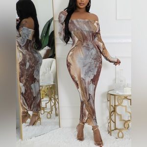 NWOT Off Shoulder Marble Dress